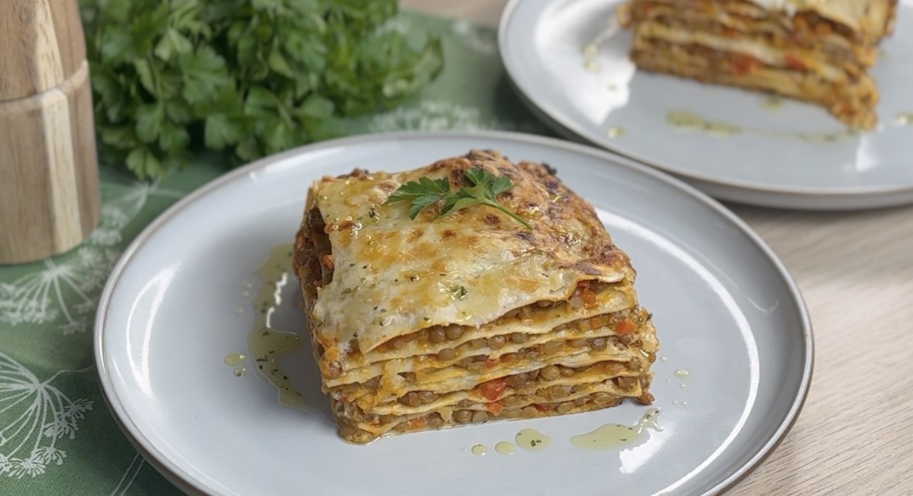 Lasaña de lentejas con bechamel