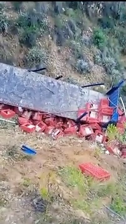 Un tráiler con pollos se embarrancó en Mizque tomar rutas alternas debido a los bloqueos