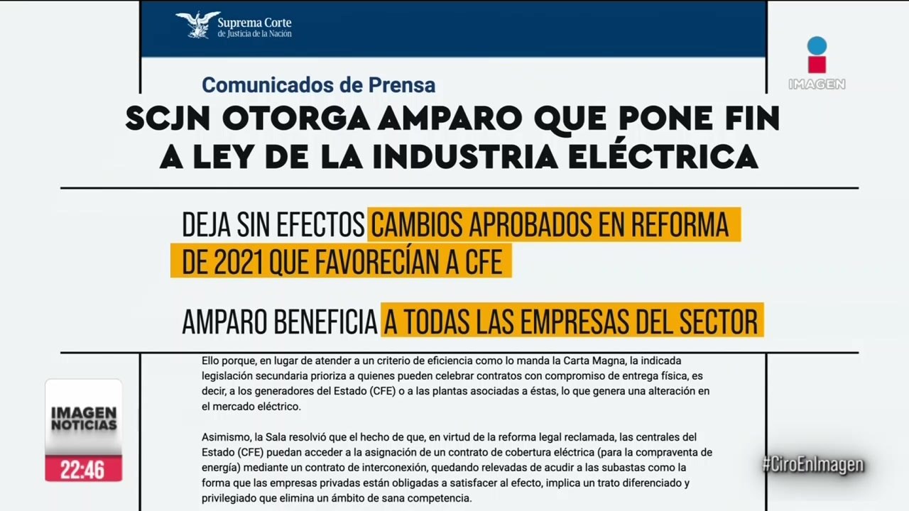 SCJN otorga amparo que pone fin a Ley de la Industria Eléctrica