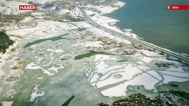 Bitlis'te buz tutan kuş cenneti havadan görüntülendi
