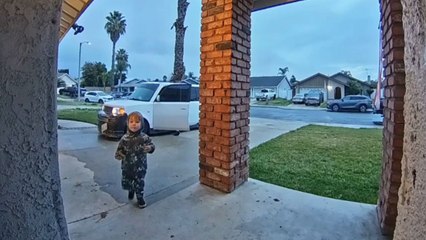 'I love you!' - little boy is so excited to talk to his mum through door monitor
