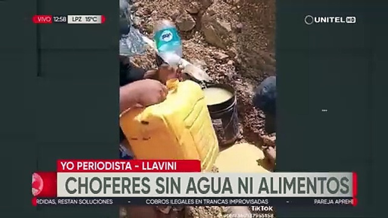 Conductores varados por el bloqueo se ven obligados a usar agua sucia para sus necesidades en Llavini