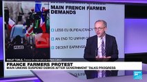 France's key farmers unions suspend protests after government offers new measures