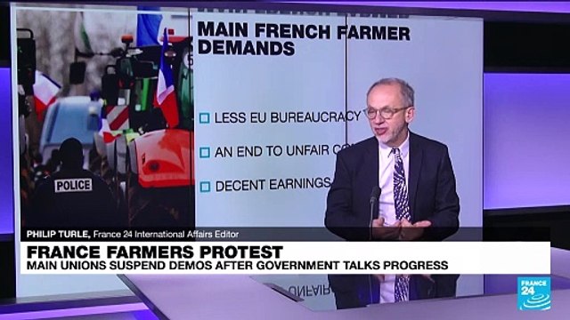 France's key farmers unions suspend protests after government offers new measures