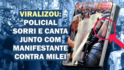 REPARE COMO MESMO CUMPRINDO ORDENS O POLICIAL APOIA O PROTESTO; IMAGEM JÁ É HISTÓRICA | Cortes 247