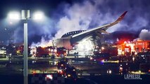 Il lavoro delle squadre di soccorso per spegnere l'incendio sulla pista dell'aeroporto di Tokyo