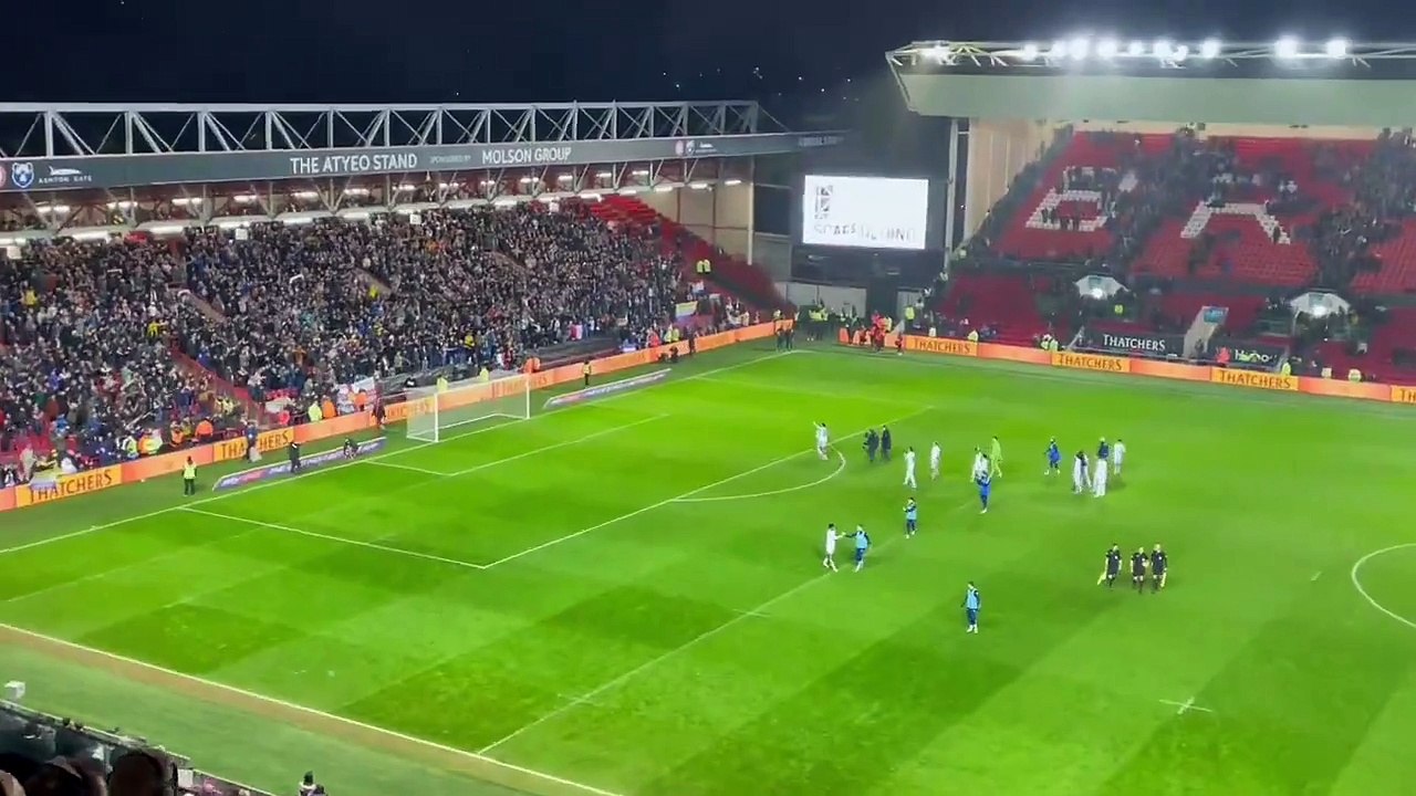 Georginio Rutter parades match-winner Willy Gnonto in front of the Leeds away end