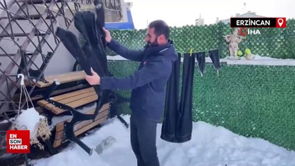 Erzincan buz tuttu, dışarı asılan kıyafetler buzla kaplandı