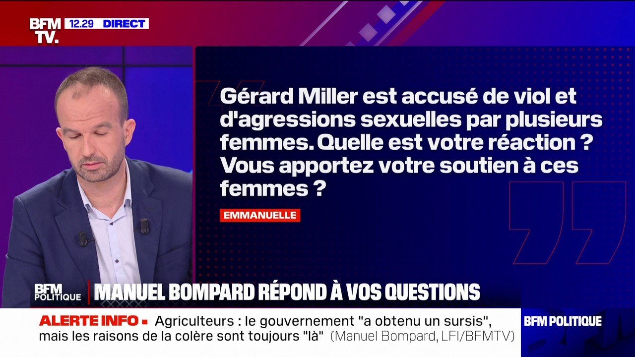 Gérard Miller accusé de viol: Manuel Bompard "a d'abord une pensée pour les victimes présumées"
