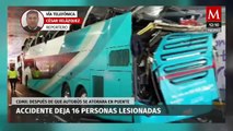 Autobús con turistas se atora bajo un puente de CdMx; hay 14 lesionados