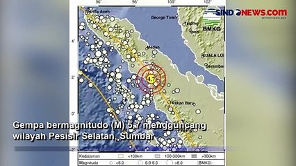 Gempa M 5,7 Guncang Sumbar Senin Pagi, Berpusat di Pesisir Selatan