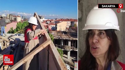 Sakarya'da usta bulamayan kadın müteahhit inşaatta kendi çalışıyor