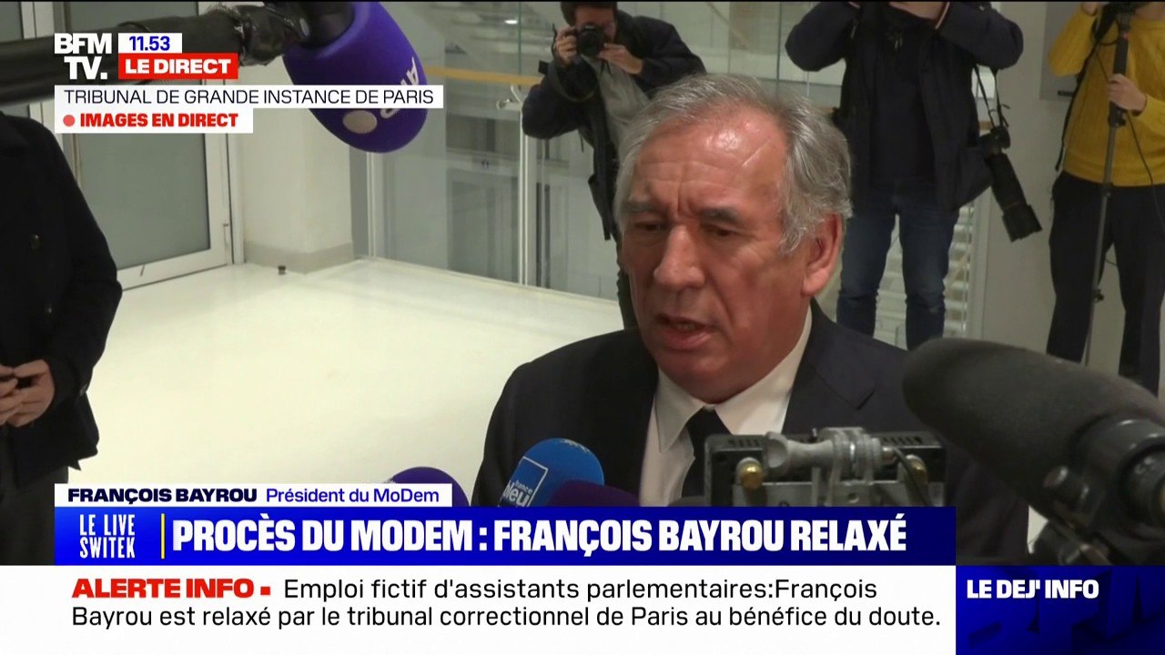 François Bayrou, relaxé dans l'affaire des assistants d'eurodéputés du MoDem: "Je n'ai jamais commis ce dont on nous accusait"