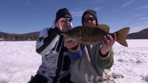 SUPERBE pêche sous glace à l'achigan, les GROS sont venus nous voir!