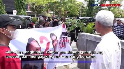 Disambut Spanduk Prabowo-Gibran, Ganjar Pranowo Ajak Pendukung Paslon 02 Makan Siang