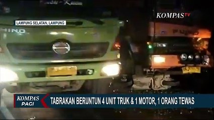 Akibat Tabrakan Beruntun antara 4  Truk dan 1 Motor di Pelabuhan Bakauheni