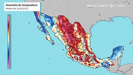 Anomalía de temperaturas en México, indicando dominio de calor