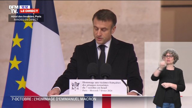 Hommage aux victimes françaises du 7 octobre: Nos cœurs se serrent aux échos du Bataclan, de Nice ou de Strasbourg , déclare Emmanuel Macron