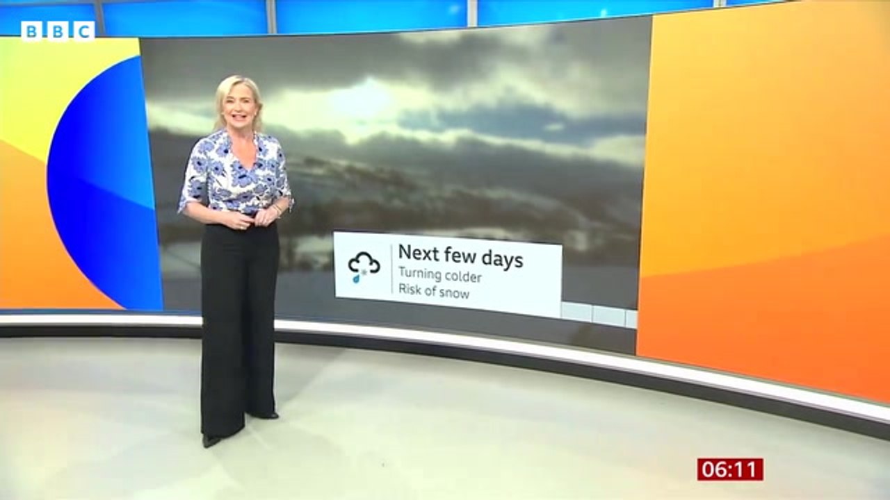 BBC's Carol Kirkwood warns of snow and rain over next few days