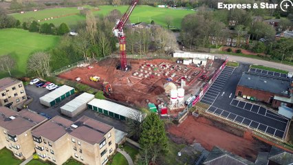 Aerial footage of new residential flats Croft Lodge, Aldridge being built.