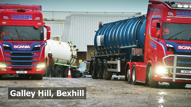 Southern Water tankers unloading waste at Galley Hill pumping station in Bexhill, East Sussex
