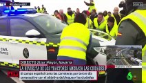 Vean la valiente actuación de los agricultores moviendo con sus manos los coches de la Guardia Civil para llegar a Pamplona