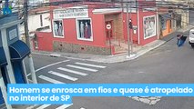 Homem se enrosca em fios e quase é atropelado no interior de SP