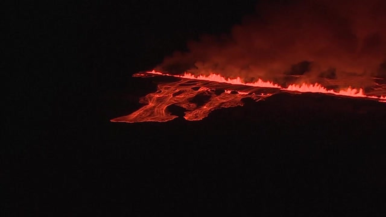 Iceland volcano erupts for second time this year as huge lava flows spew from fissure