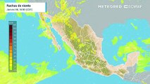 Ráfagas de viento en km/h, eseprándose las más fuertes al norte de México