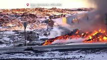 مشهد مذهل لتدفق حمم بركان جنوب غرب أيسلندا لحظة ثورانه