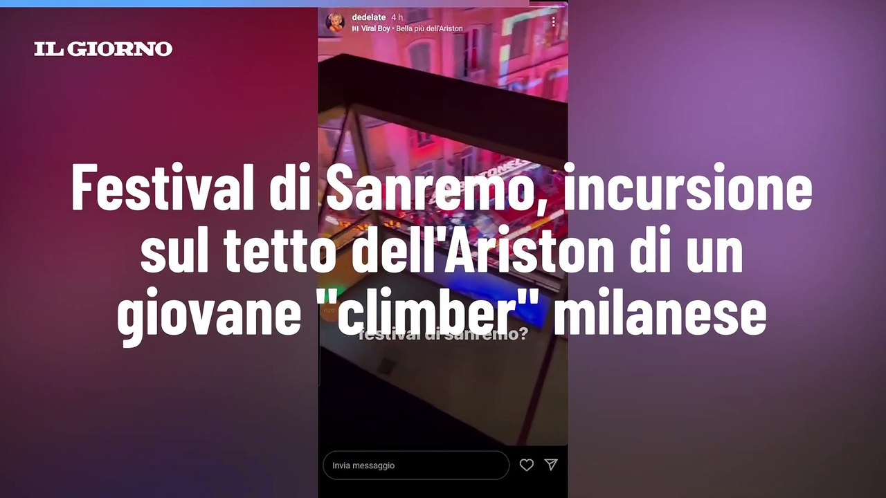 Festival di Sanremo, incursione sul tetto dell'Ariston di un giovane "climber" milanese