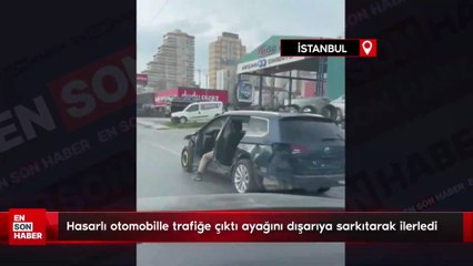 Avcılar’da hasarlı otomobille trafiğe çıktı ayağını dışarıya sarkıtarak ilerledi