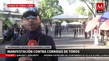 Policías resguardan la Plaza de Toros México por manifestaciones en contra