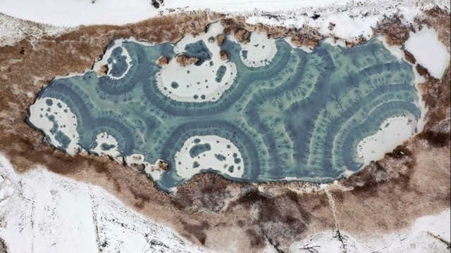 Iğdır'daki donan Üçkaya Gölü havadan görüntülendi