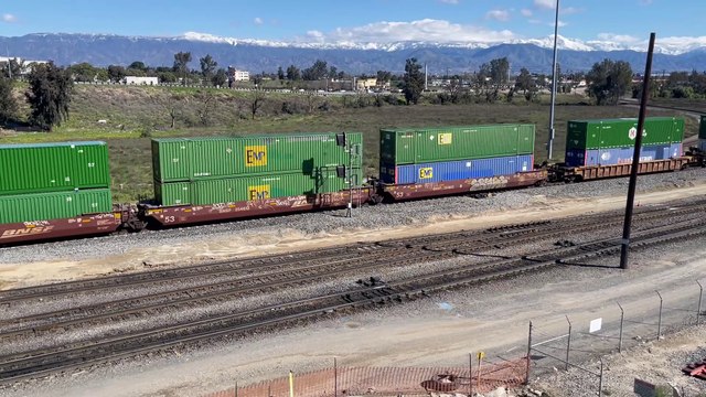 UP 3067 Leads Eastbound Intermodal Train Passes Through West Colton Yard