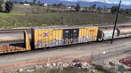UP 5528 Leads Westbound Manifest Train at West Colton Yard
