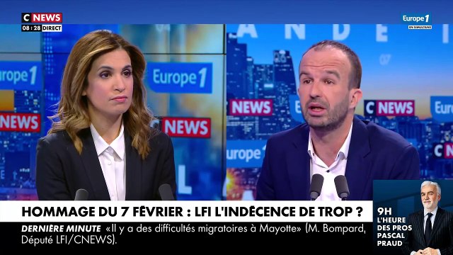 Critiqué pour sa présence à l'hommage aux victimes du Hamas, Manuel Bompard de LFI, répond sur CNews : Le député Meyer Habib est un imbécile et même plus que ça !