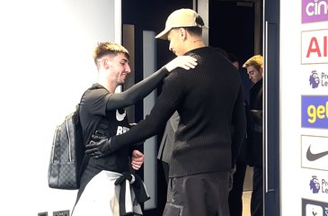 Former Spurs man Dele Alli embraces Brighton's Billy Gilmour after Tottenham win 2-1