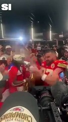 Kanas City Chiefs celebrate Super Bowl win in locker room