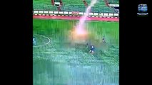 Terrifying moment footballer is struck by lightning during a match in Indonesia before dying in hospital
