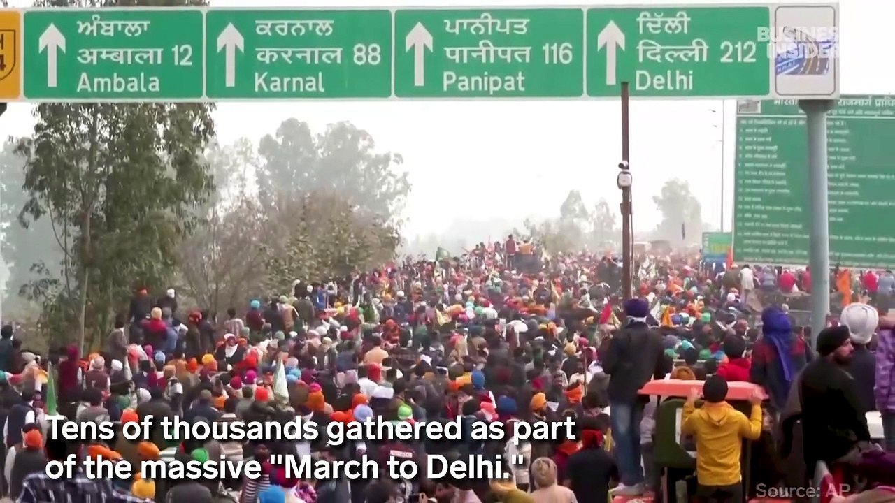 Police in India shoot tear gas at farmers protesting for better crop prices