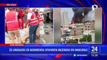 Reportan voraz incendio en inmueble en San Miguel: dos bomberos quedan heridos