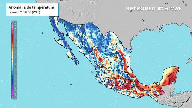 Anomalía de temperaturas en grados Celsius: ambiente más fresco en México
