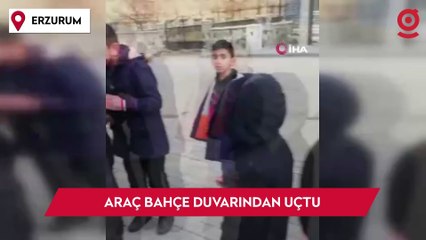 El freni çekilmeyen araç bahçe duvarından uçtu