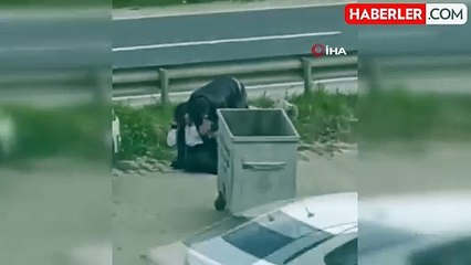 Alkollü kadın çöp konteynerine girmeye çalıştı