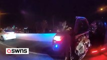 Polizist entgeht nur knapp einer Tragödie, nachdem Fahrer in sein Auto gefahren ist