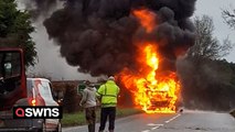 Smoke visible from 'half a mile away' as bus goes up in flames