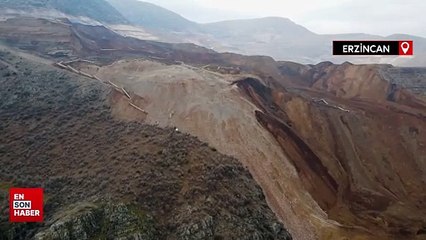 Erzincan'da 9 işçinin arandığı heyelan bölgesi havadan görüntülendi