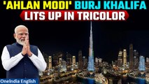 PM Modi's Historic Visit to Abu Dhabi, Burj Khalifa Lights Up with Indian Flag | Oneindia News