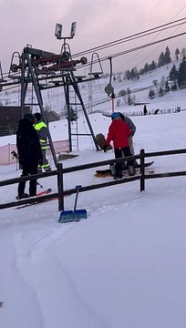 Snowboarders Fail to Ride Rope Tow Ski Lift
